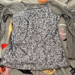 Old Navy Gray Sequin Long Sleeve Top